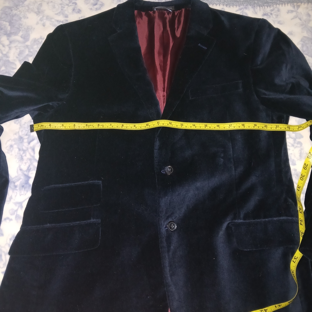 Tommy Hilfiger Navy Velvet Blazer with Burgundy Lining - Picture 7 of 10